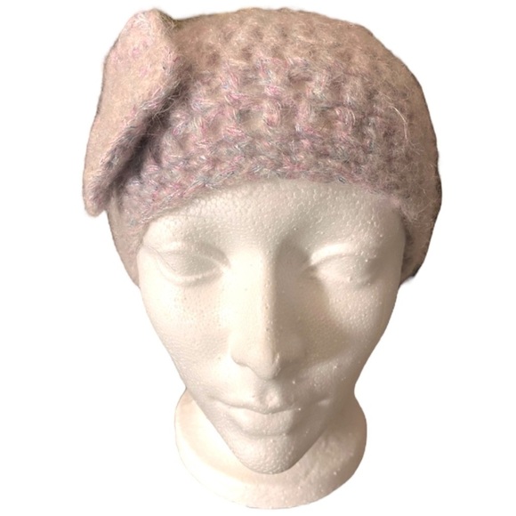 Hand Crafted Knit Winter Hat with Flower in Violet - Picture 2 of 3
